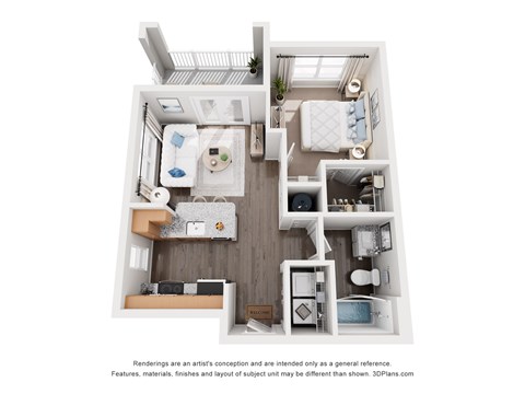 Floor plan for 1 bed, 1 bath, 574 sqft